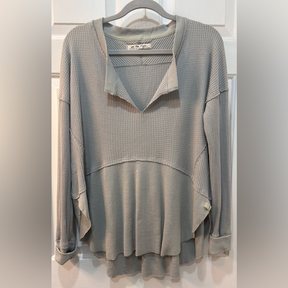 Free‎ People We the Free Monterey Waffle Knit Thermal Top Green Womens Sz XS